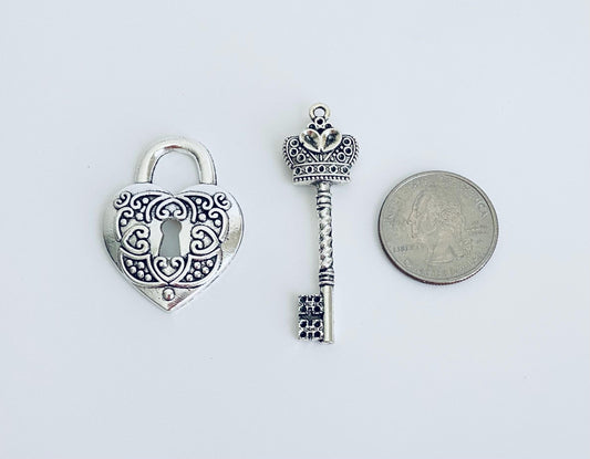 LARGE Heart Lock or Key Charm