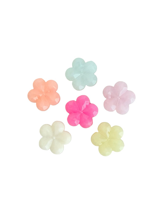 14mm Acrylic 5-Petal Flower Beads • Faceted Petal • Random Mix of Translucent Pastel Colors