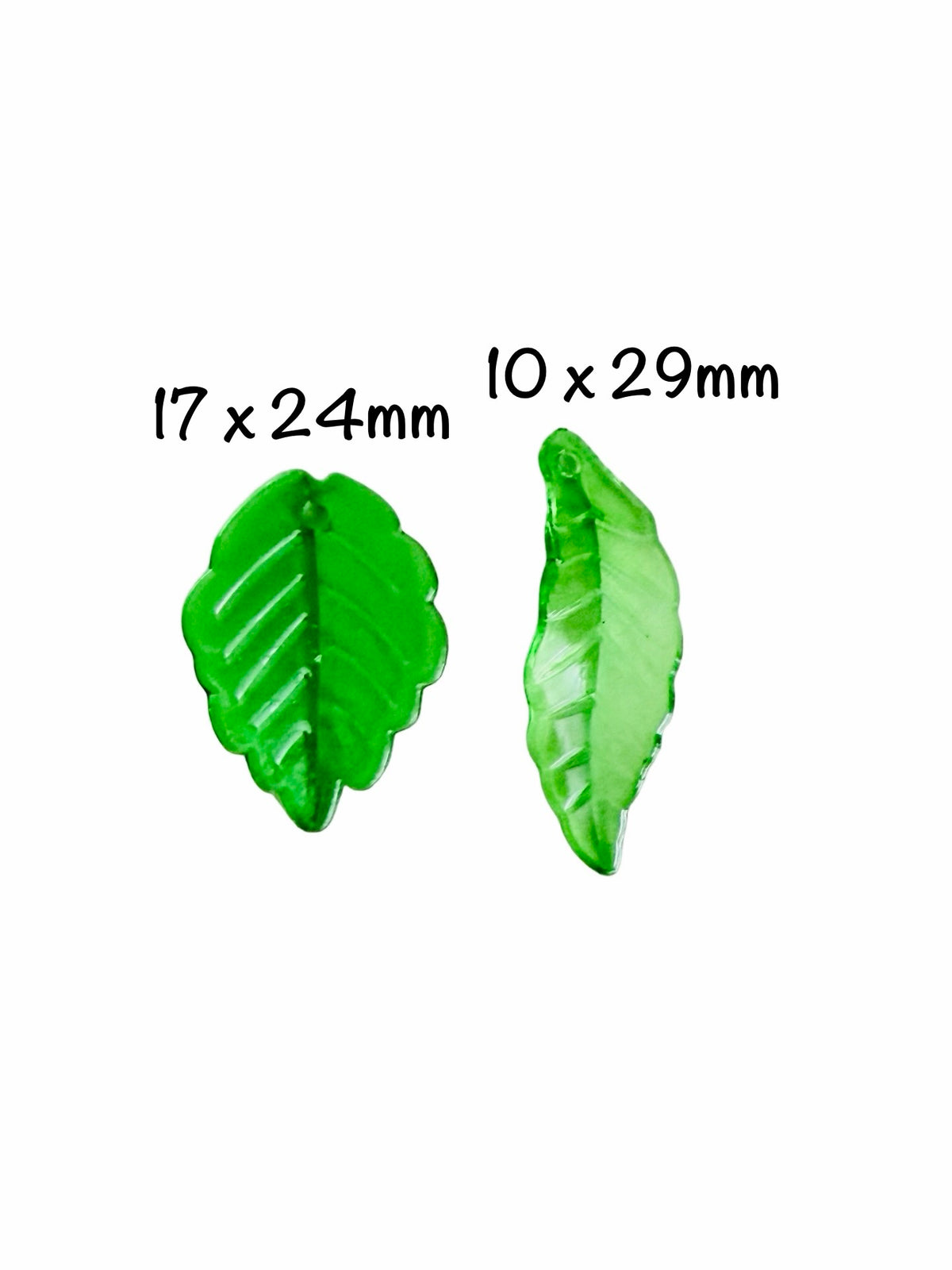 Acrylic Transparent Green Leaf Beads • Green Leaf Beads for Jewelry Making & Crafts • 17x24mm or 10x29mm