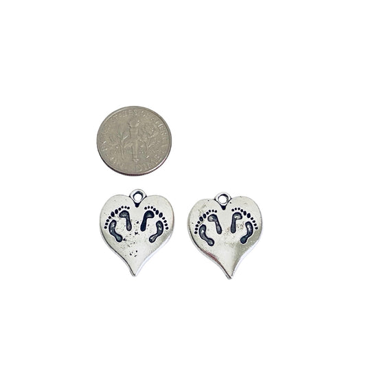 Base Metal Baby Footprint Heart Charm