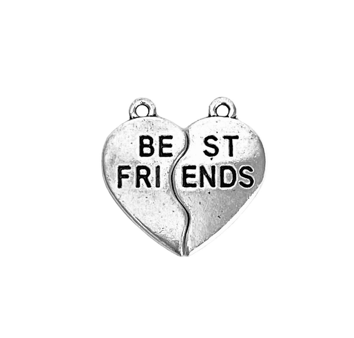 Base Metal 2-Piece “Best Friends” Broken Heart Charms