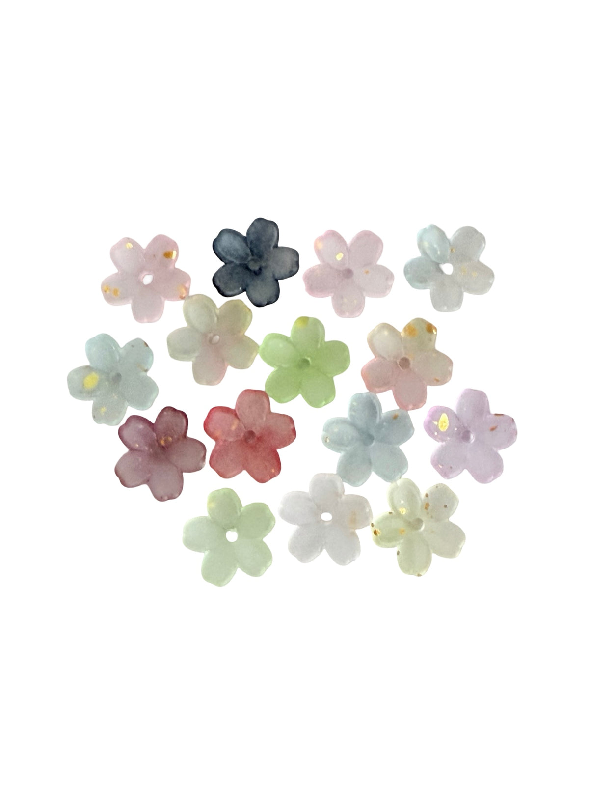 11mm Small 5-Petal Acrylic Flower Beads with Gold Dust • Random Mix Color Floral Beads for Jewelry Making & Crafts