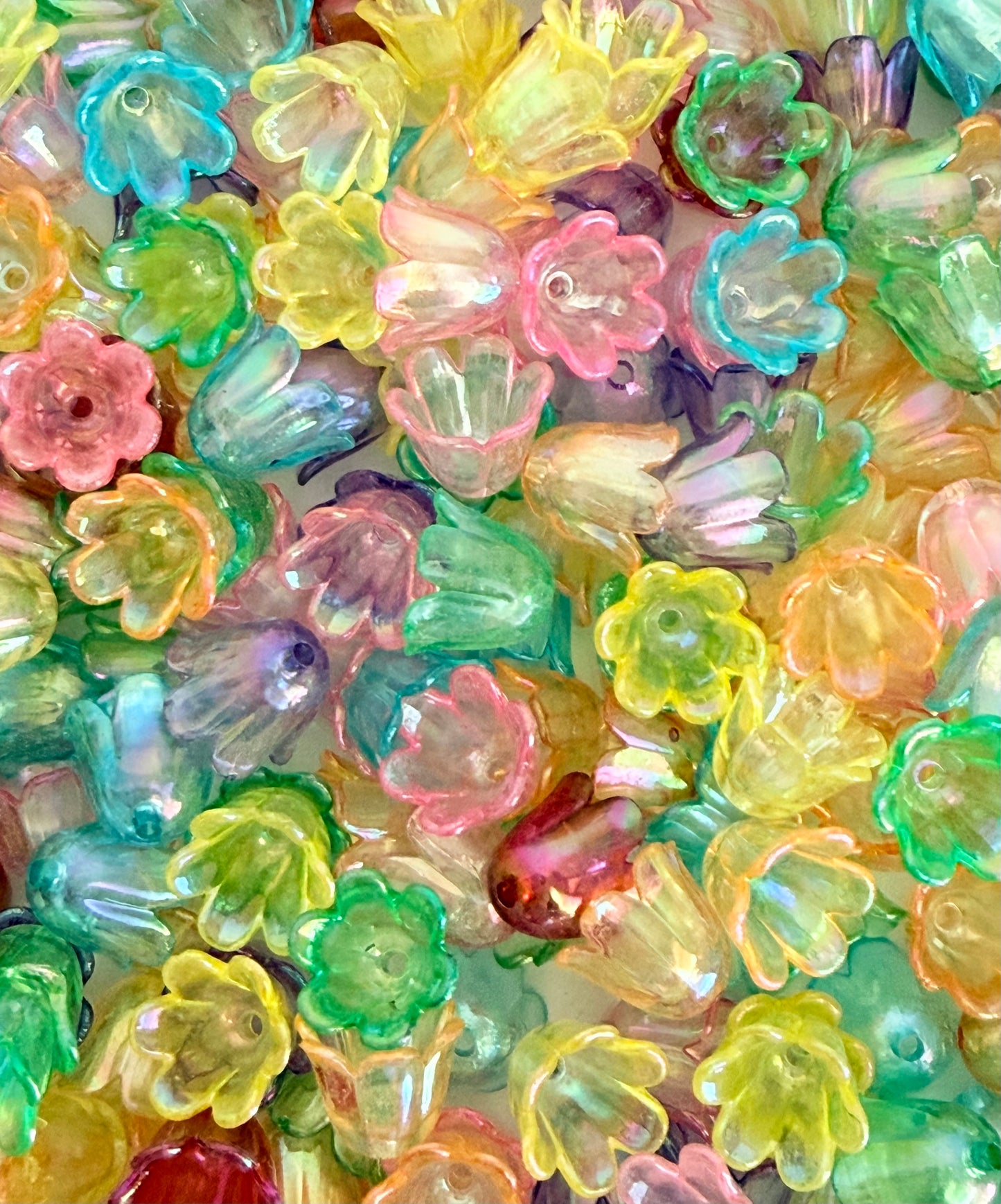Acrylic Tulip Flower Beads • Pearl White, Transparent AB or Solid AB Colors, Floral Beads for Jewelry Making