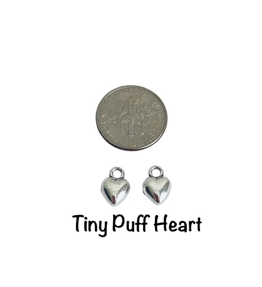 Base Metal Heart Charms • Tiny Puff Heart • Sideway Heart • Small Puff Heart • Pretzel Heart