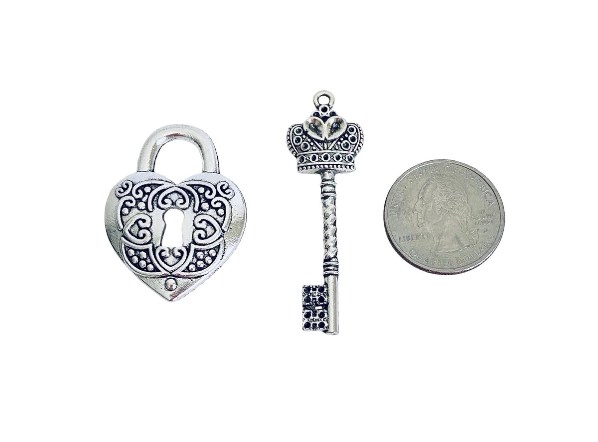 Base Metal LARGE Heart Lock or Key Charm