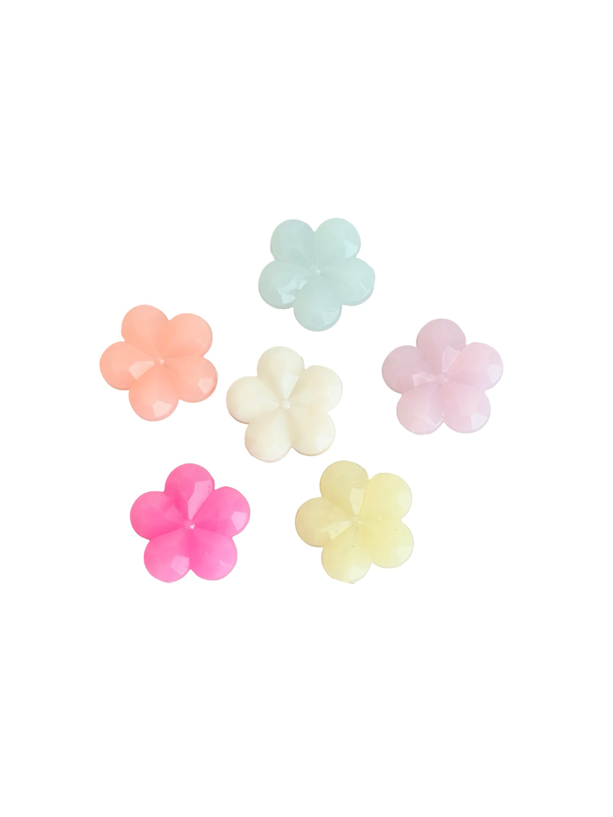 14mm Acrylic 5-Petal Flower Beads • Faceted Petal • Random Mix of Translucent Pastel Colors
