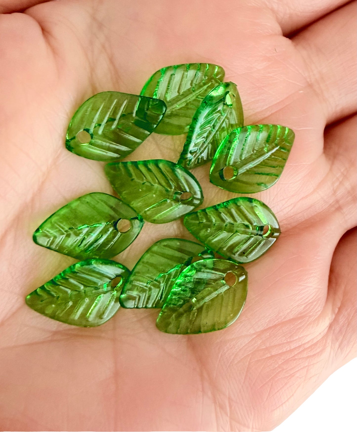 Acrylic Green Leaf Beads • Transparent Leaf Charms in 2 Styles