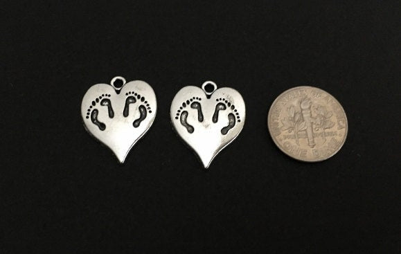 Baby Footprint Heart Charm