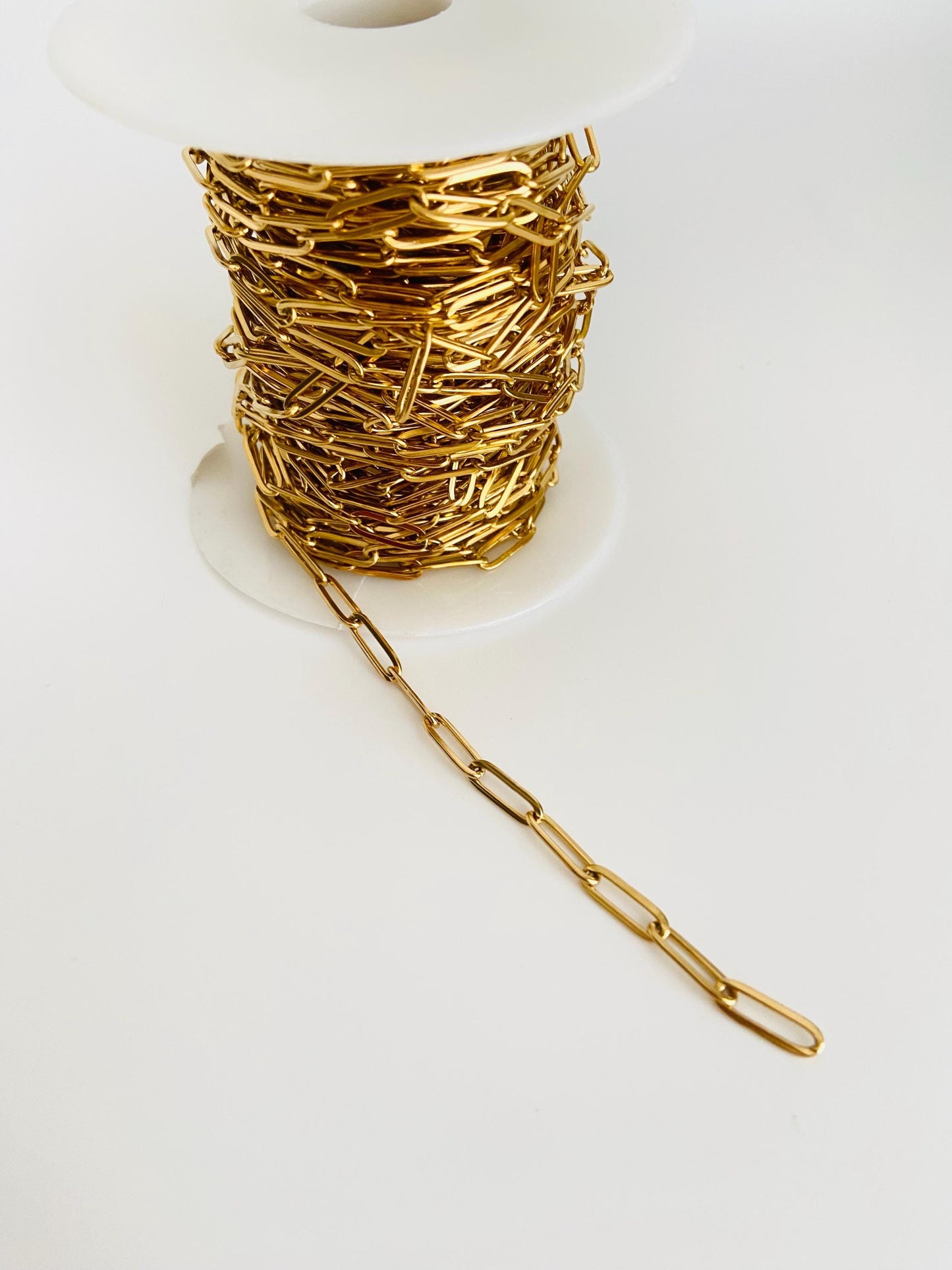 18K Gold Over Stainless Steel Flat Paperclip Chain (4x12mm)