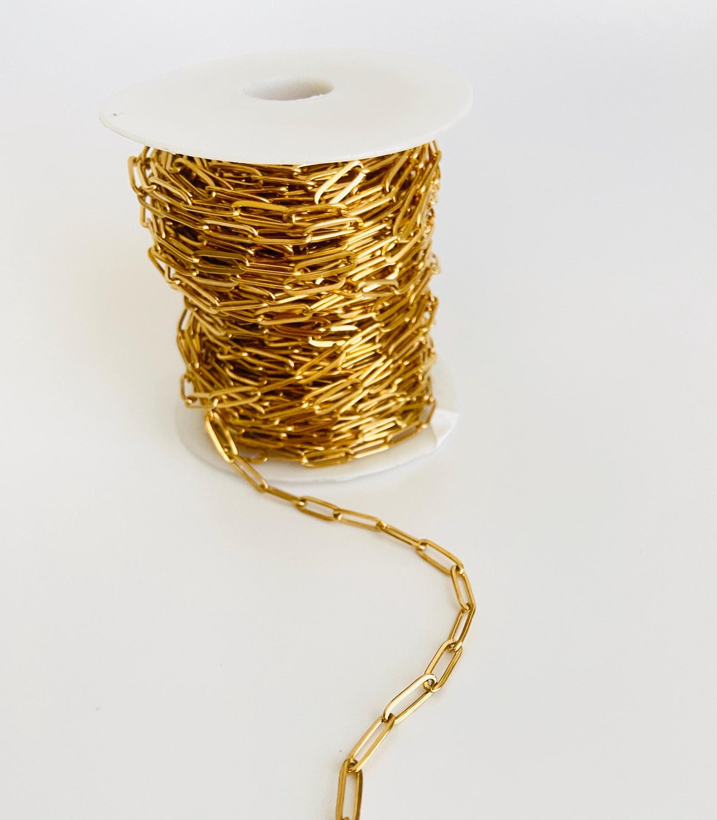 18K Gold Over Stainless Steel Flat Paperclip Chain (4x12mm)