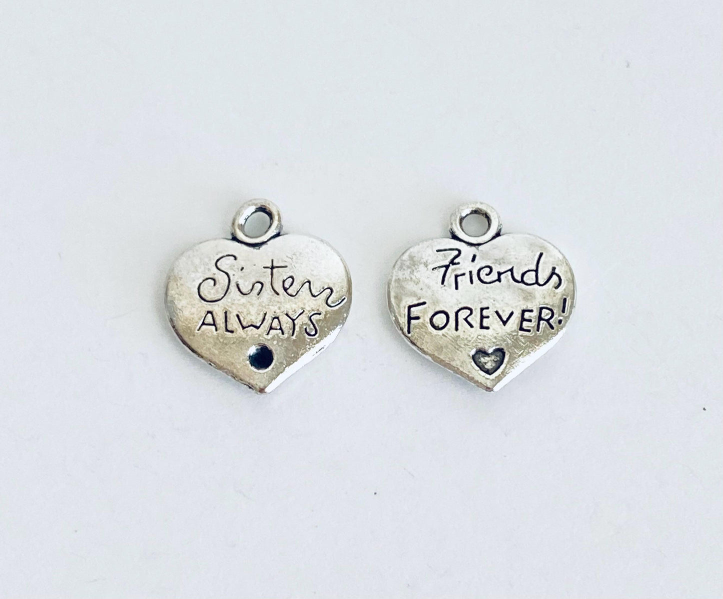 Base Metal Sisters Always, Friends Forever Heart Charm