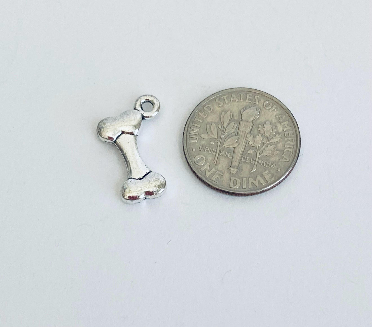 Tiny Dog Bone Charm (Silver or Dark Bronze)