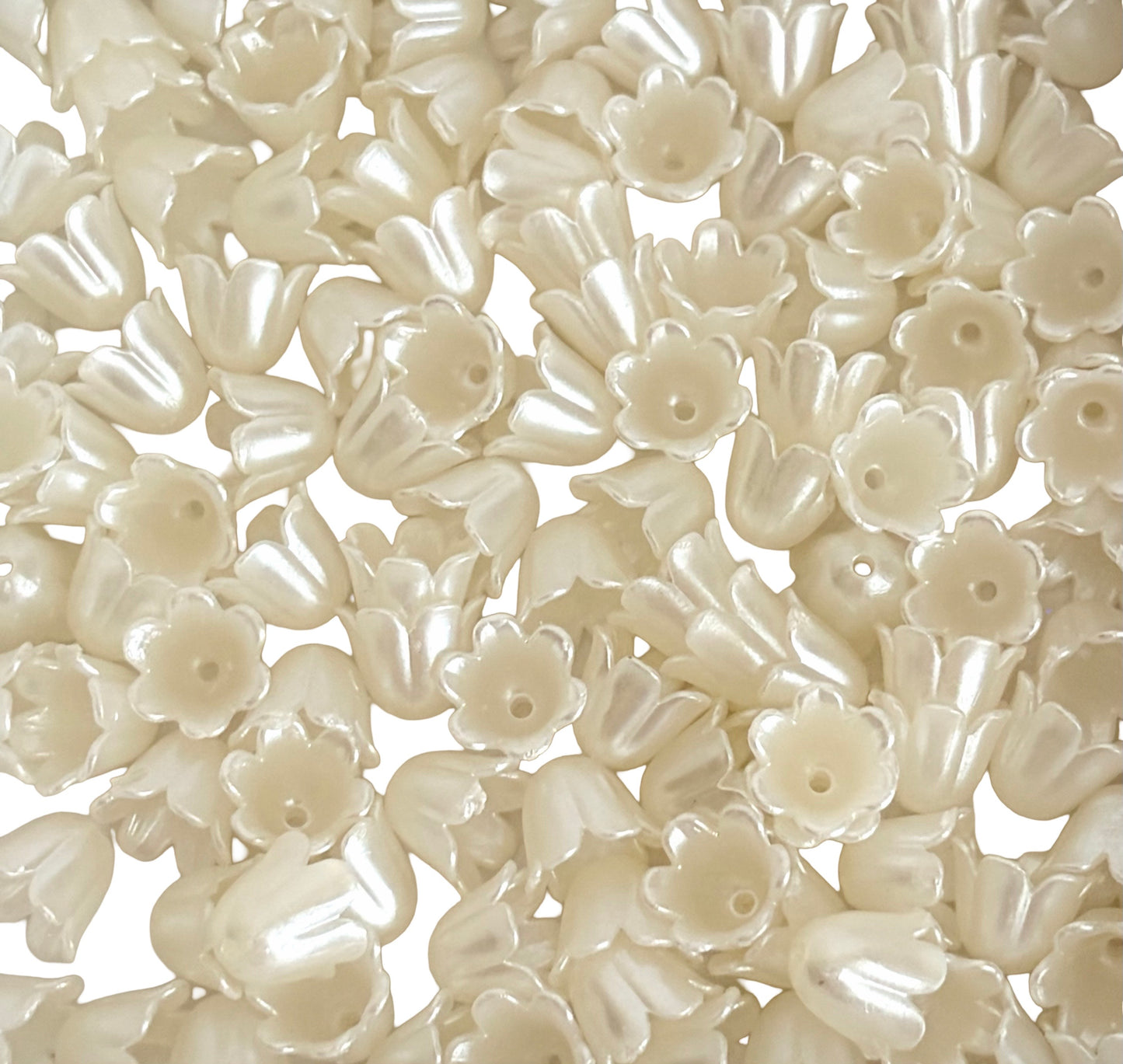Acrylic Tulip Flower Beads • Pearl White, Transparent AB or Solid AB Colors, Floral Beads for Jewelry Making
