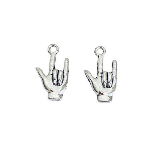 Base Metal Hand Sign I Love You Charm