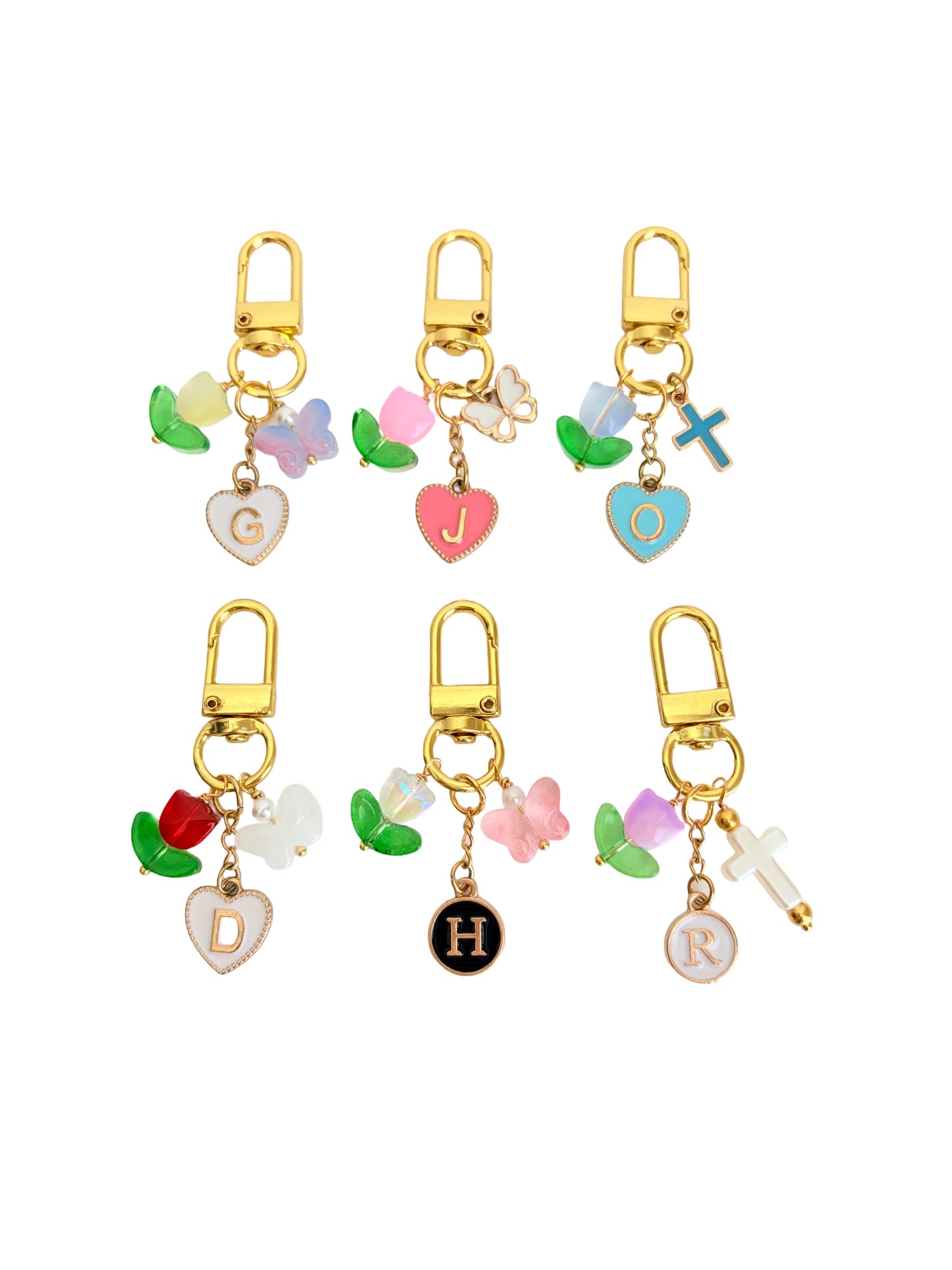 Personalized Tulip Bag Charm with Initial • Butterfly • Cross Purse Charm