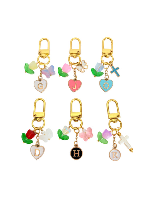 Personalized Tulip Bag Charm with Initial • Butterfly • Cross Purse Charm