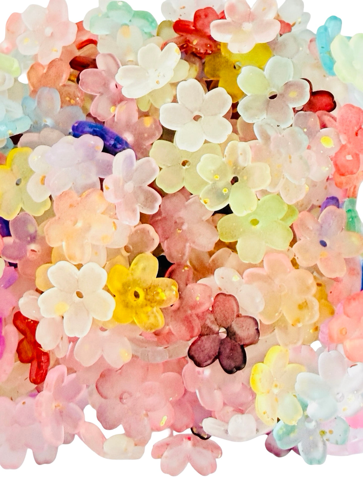 11mm Small 5-Petal Acrylic Flower Beads with Gold Dust • Random Mix Color Floral Beads for Jewelry Making & Crafts