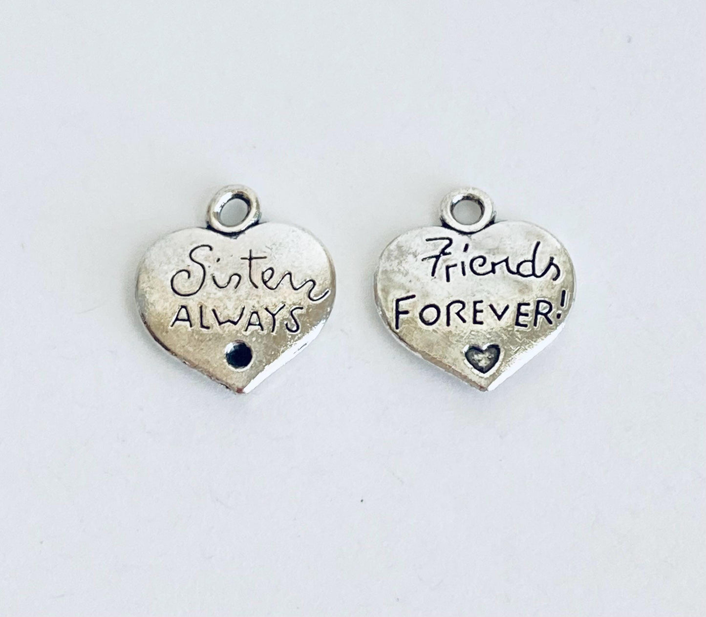 Base Metal Sisters Always, Friends Forever Heart Charm