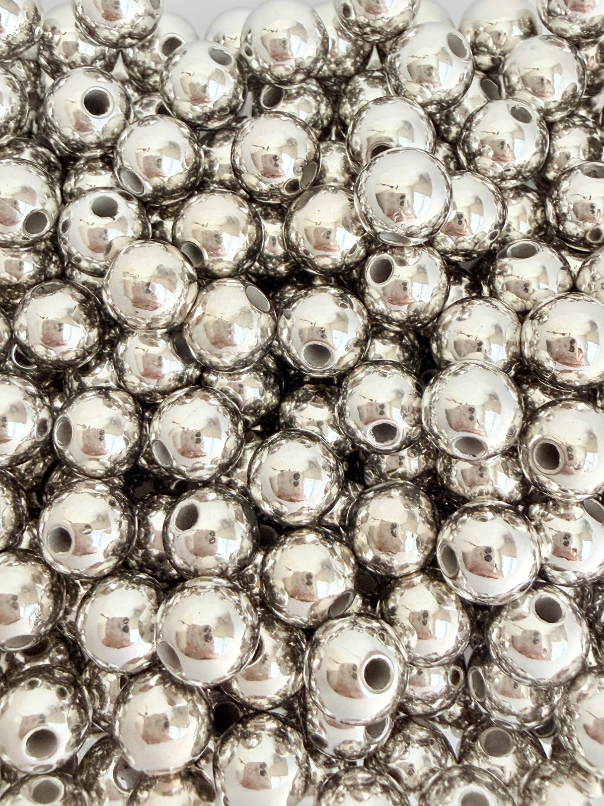 8mm Round Silver Acrylic Beads • Metallic Beads for Jewelry Making