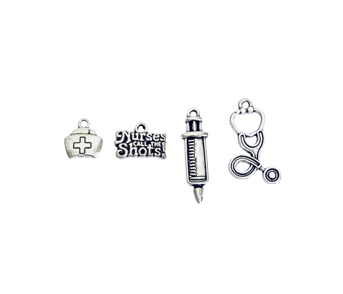 Base Metal Medical Occupation Charms (Nurse Cap • Nurses • Syringe • Stethoscope)