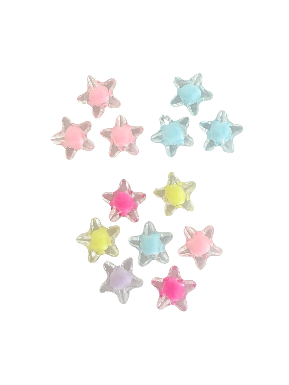 11mm Clear Acrylic Star Beads with 6mm Color Center • Solid or Random Mix Colors • Jewelry Making