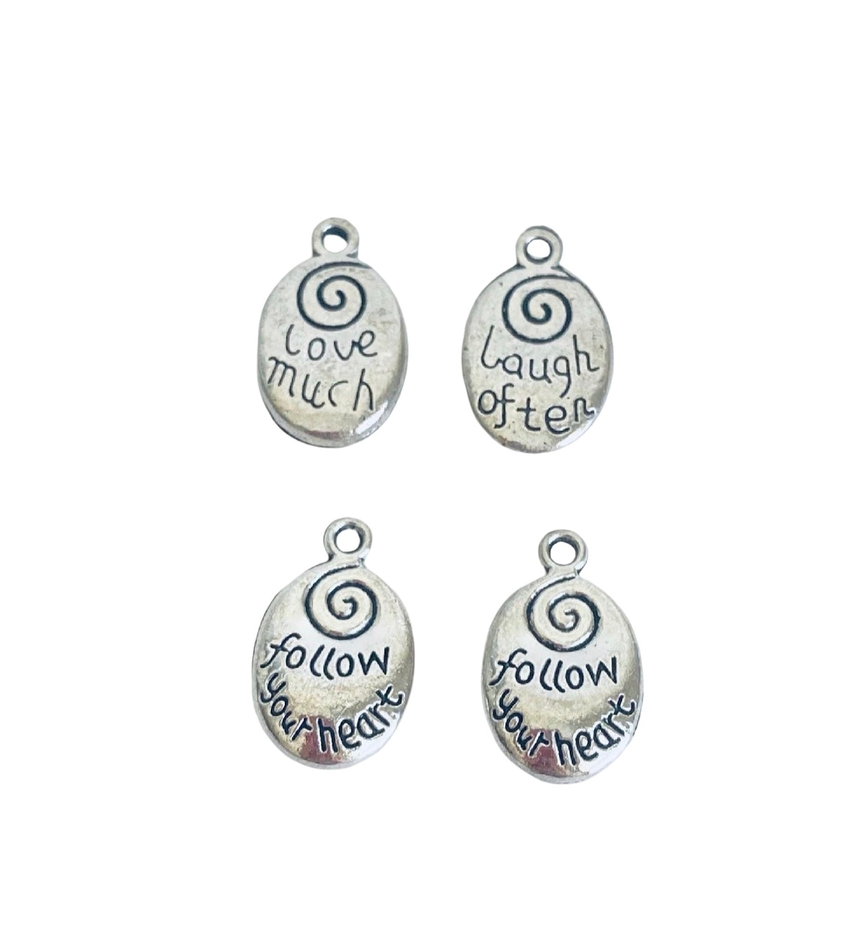 Base Metal Inspirational Word Charms (Love much • Follow your heart)