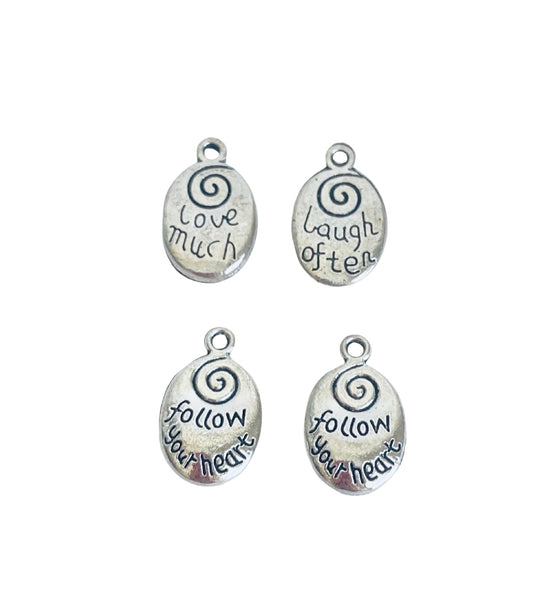 Base Metal Inspirational Word Charms (Love much • Follow your heart)