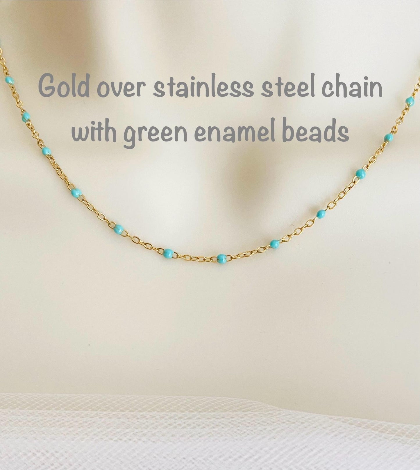Minimalist 18K Gold over Stainless Steel Enamel Chain Necklace