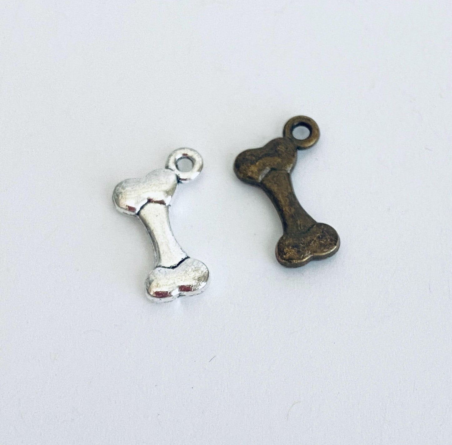 Tiny Dog Bone Charm (Silver or Dark Bronze)
