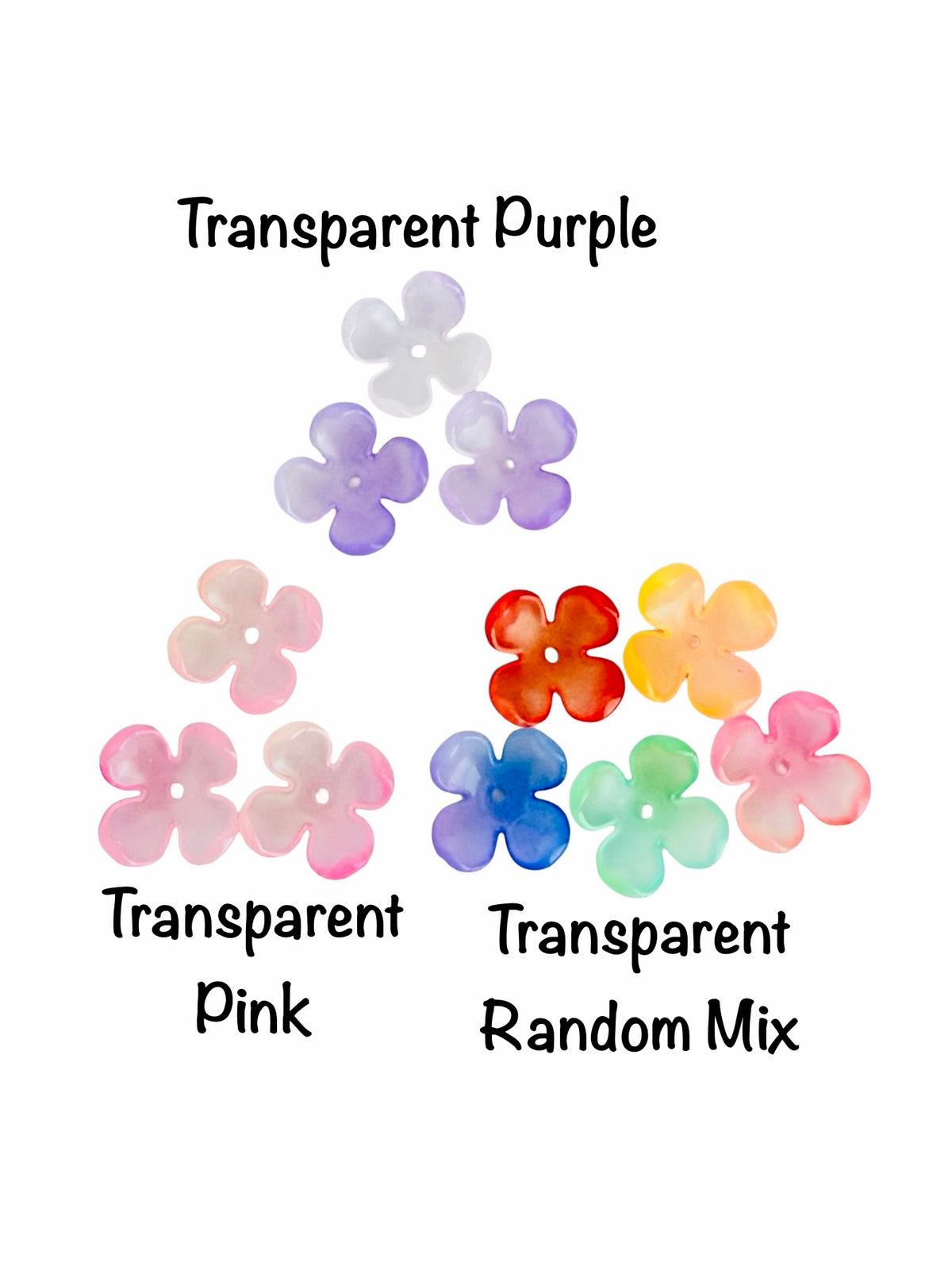 14mm Acrylic Hydrangea Flower Petal Beads • 4-Petal • Transparent Purple, Pink or Random Mix Colors