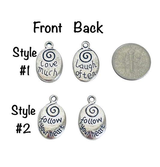 Base Metal Inspirational Word Charms (Love much • Follow your heart)