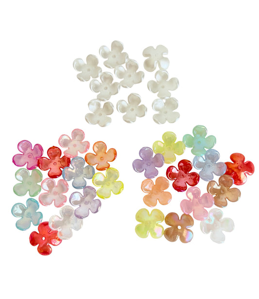 16mm Acrylic Hydrangea Flower Petal Beads (4-Petal) • Pearl-like • Random Mix Colors