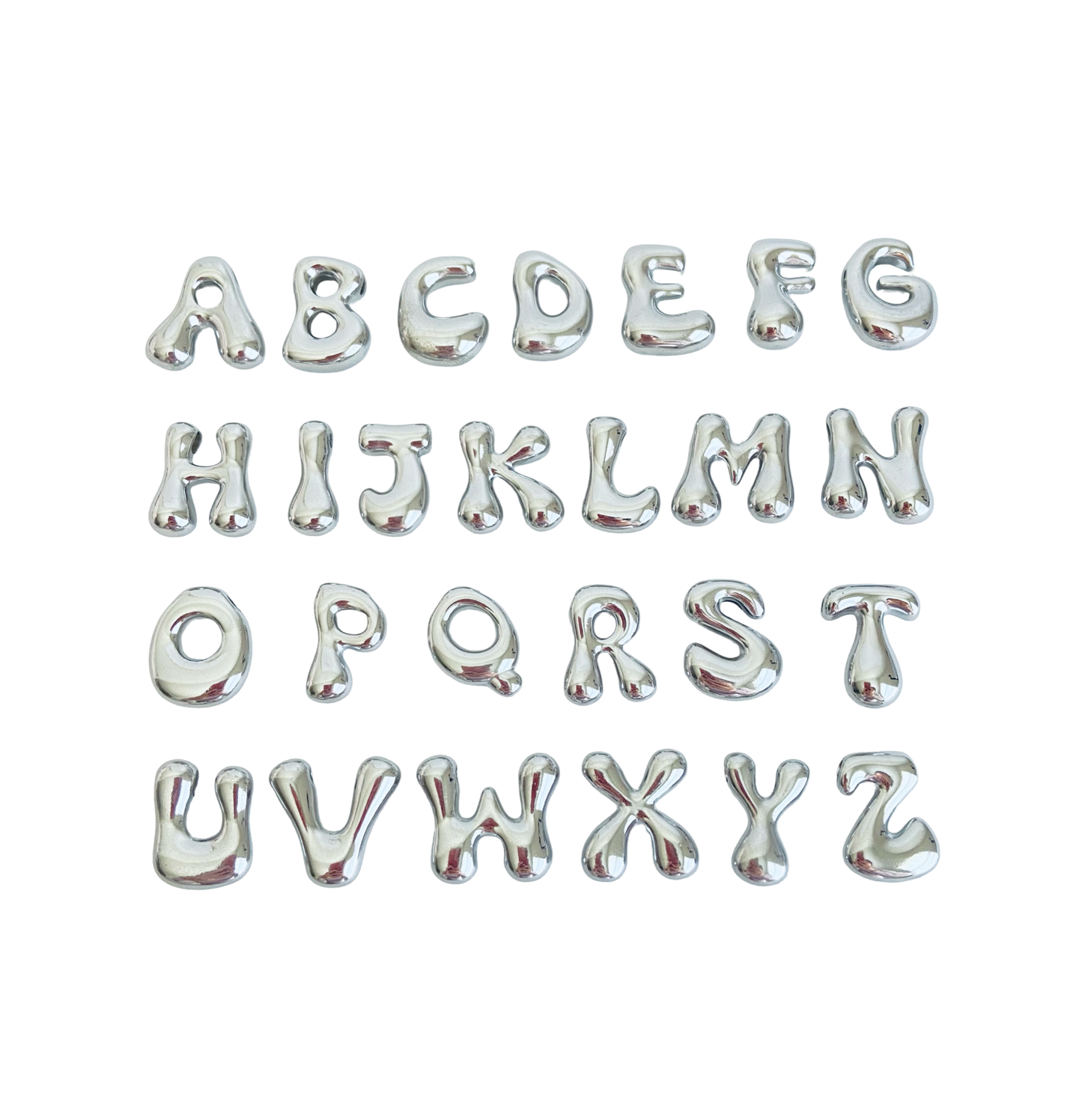 Large Stainless Steel Bubble Letter Charm (A-Z)