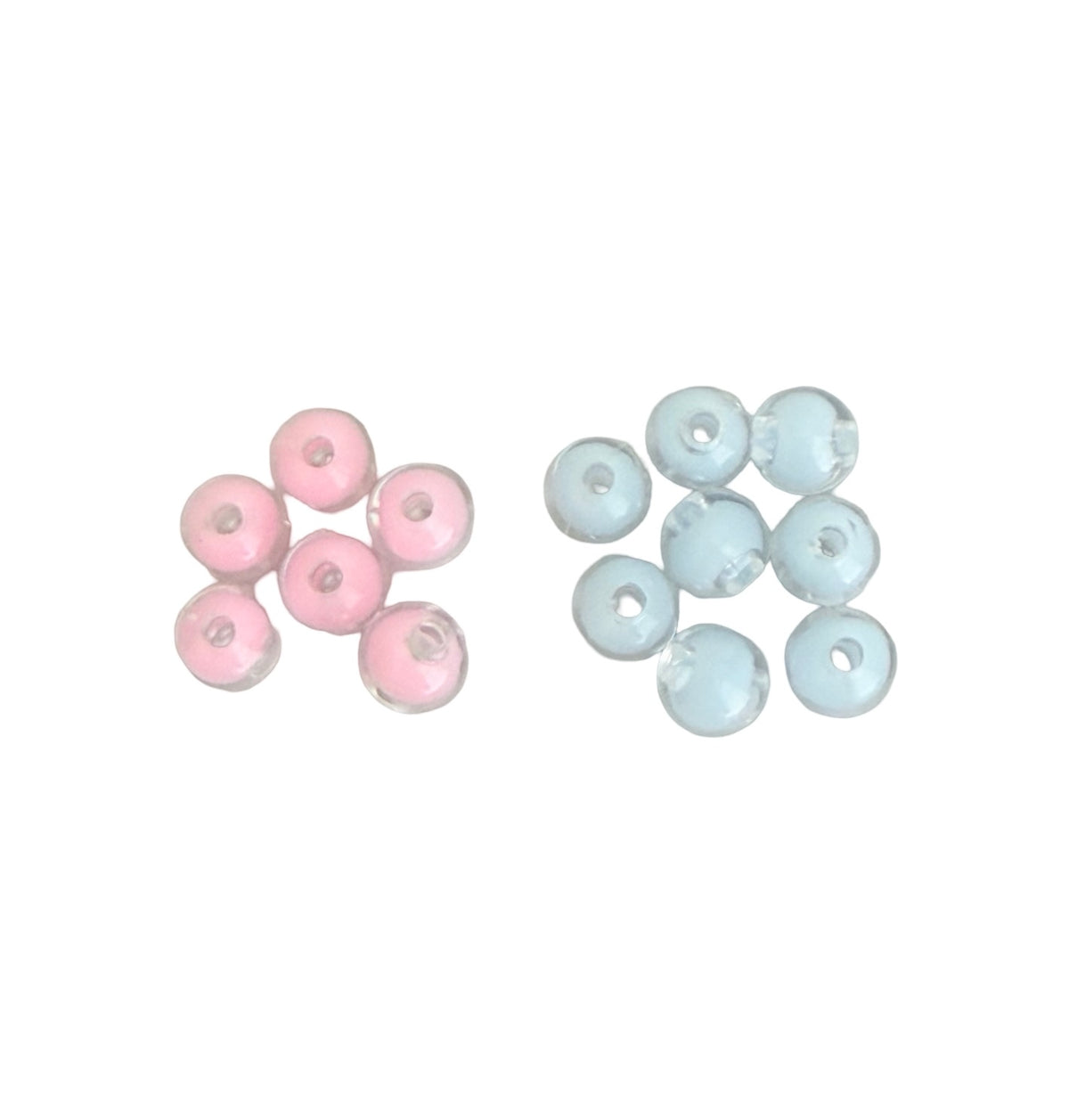 8mm Clear Round Beads with Colored Center • Light Pink & Light Blue Beads for Jewelry Making