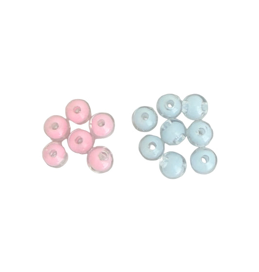 8mm Clear Round Beads with Colored Center • Light Pink & Light Blue Beads for Jewelry Making
