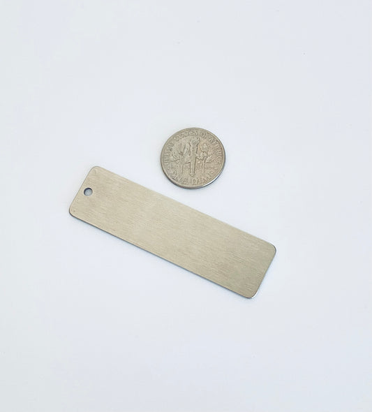Stainless Steel Long Bar Blank Tag with Matte Finish • Engravable Rectangle Bar Pendant for Jewelry Making & Personalized Gifts