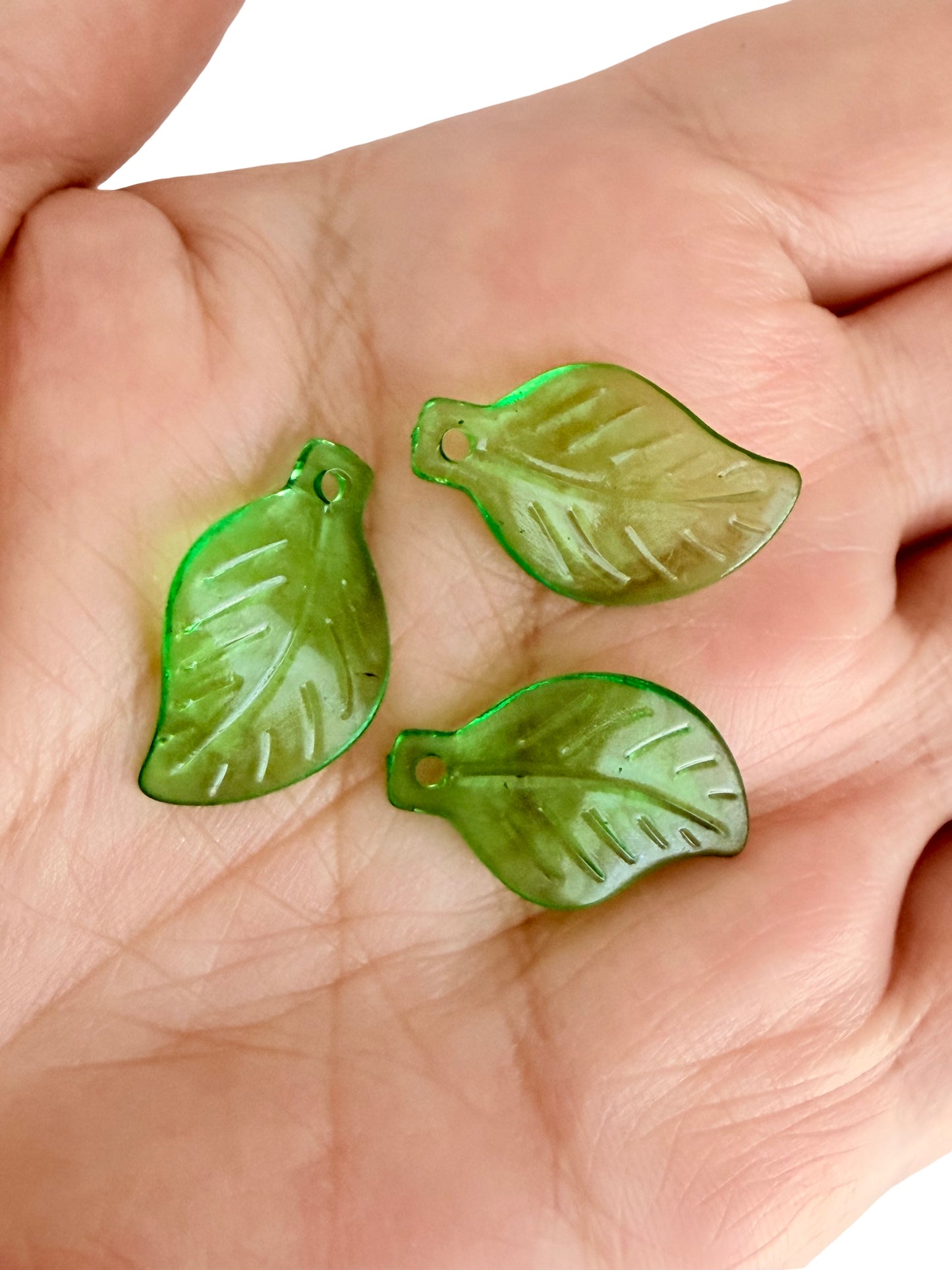 Acrylic Green Leaf Beads • Transparent Leaf Charms in 2 Styles