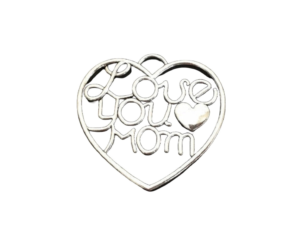 Base Metal Large Love You Mom Charm