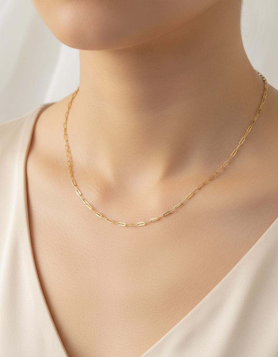 18K Gold Stainless Steel Mini Paperclip Chain Necklace