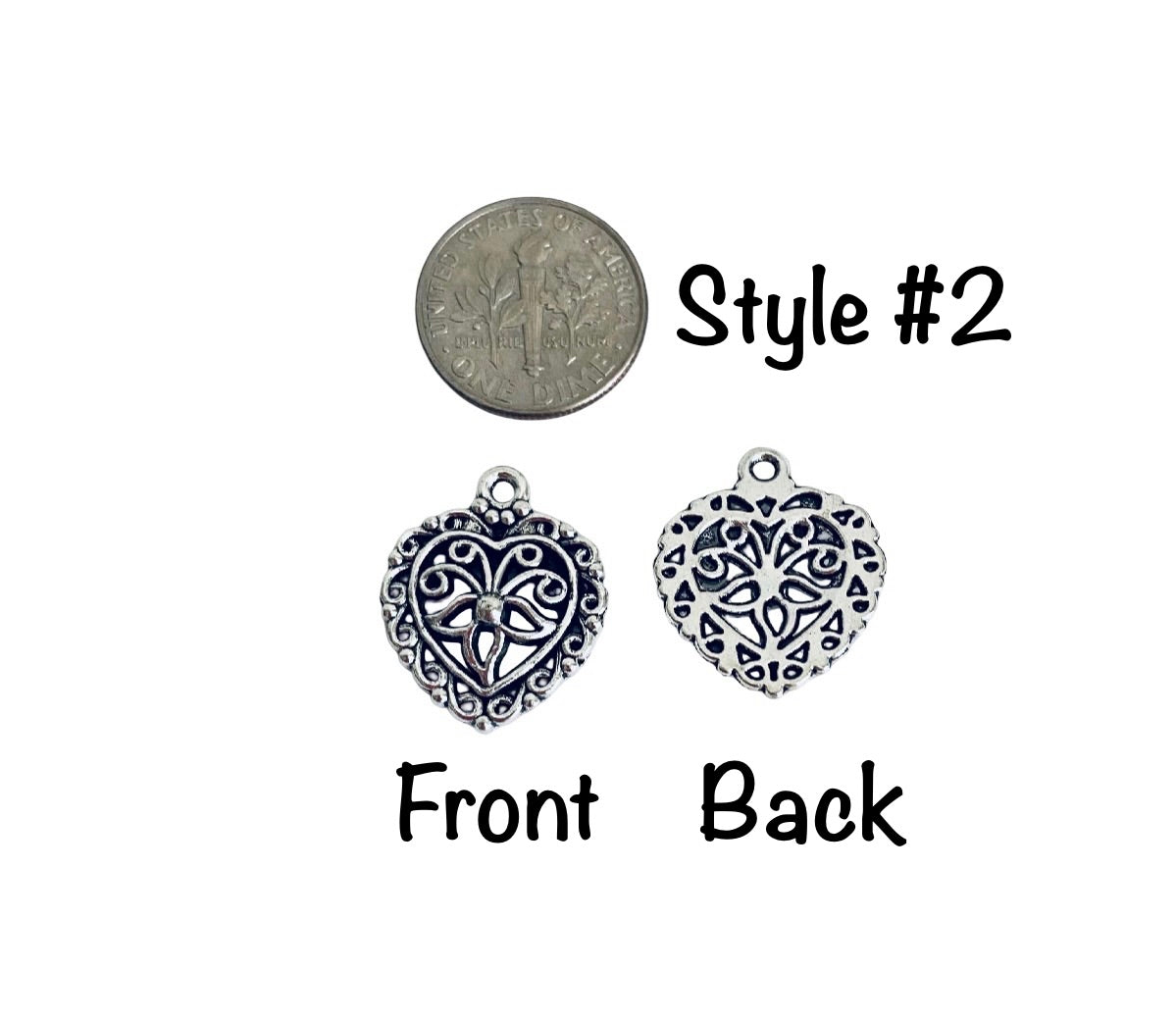 Base Metal Filigree Heart Charms