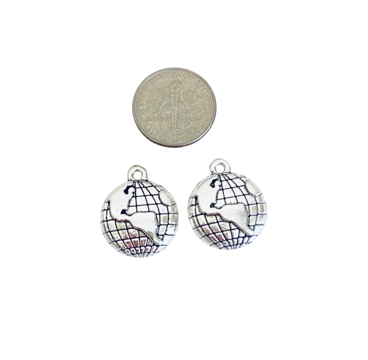 Base Metal World Globe Charms (2-sided • Hollow Back)