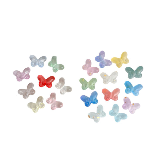 Small Acrylic Butterfly Beads • Random Mix of Transparent or Matte with Gold Dust • Butterfly Beads for Jewelry Making