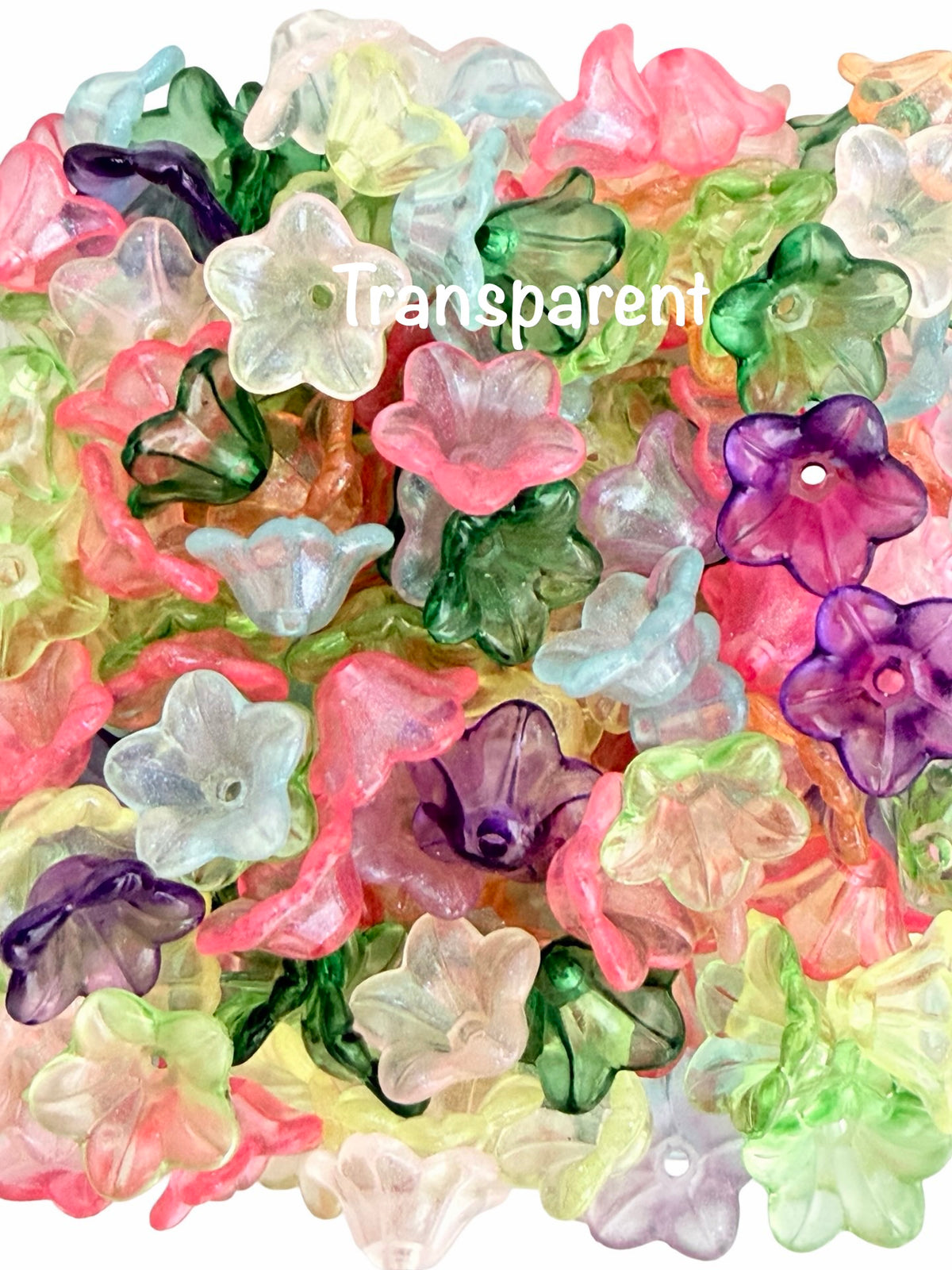 11mm Acrylic Morning Glory Flower Petal Beads • Translucent Gold Dust, Transparent & Pastel AB Flower Beads for Jewelry Making