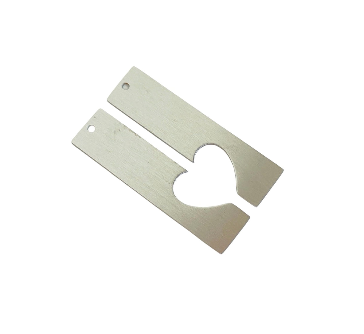 Matte Stainless Steel Long Tag Blank with Half Heart Cutout • 6mm x 38mm