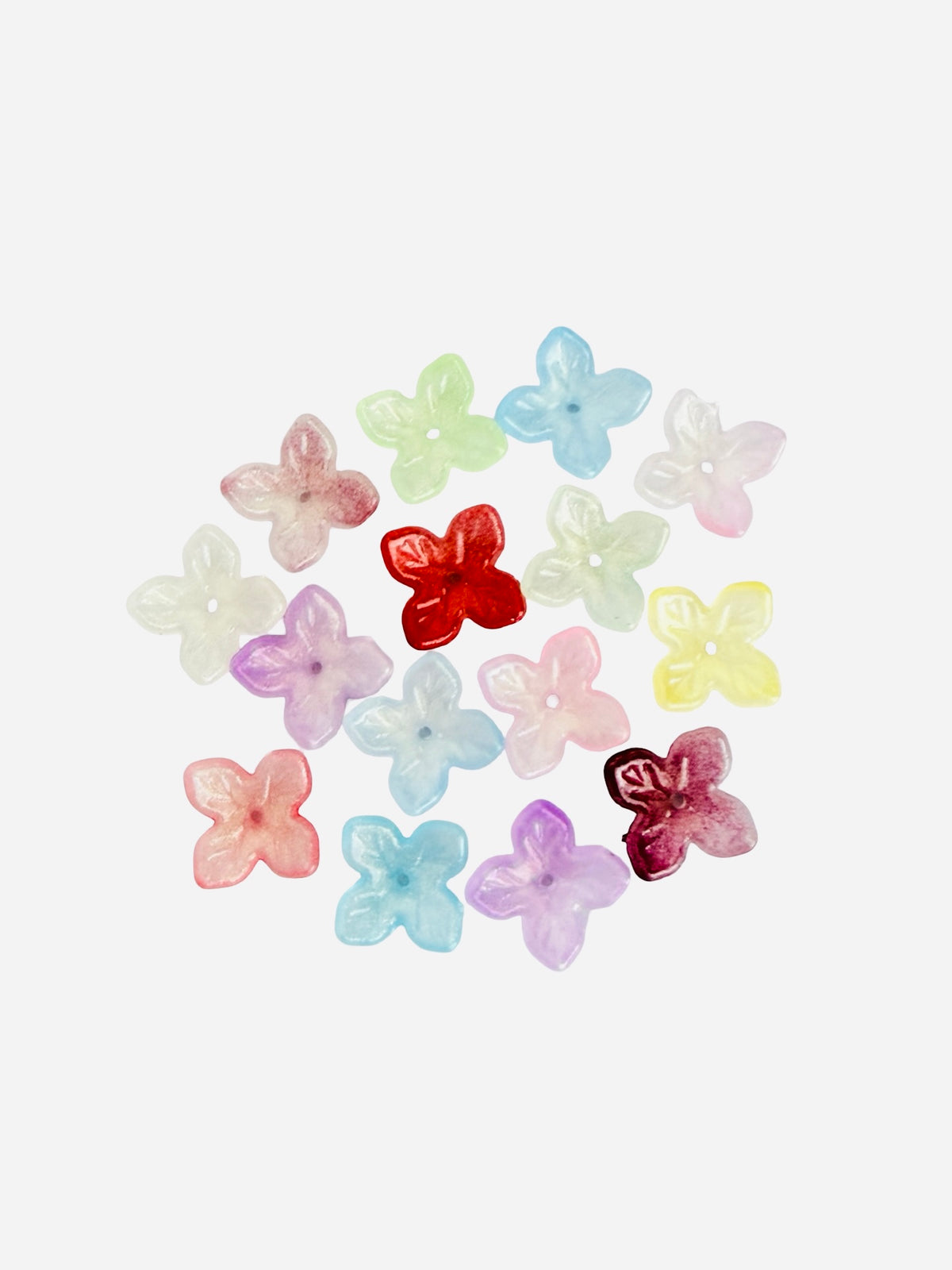11mm Small 4-Pointed Petal Acrylic Flower Beads • Random Mix Colors • Mini Floral Beads for Jewelry Making & Crafts