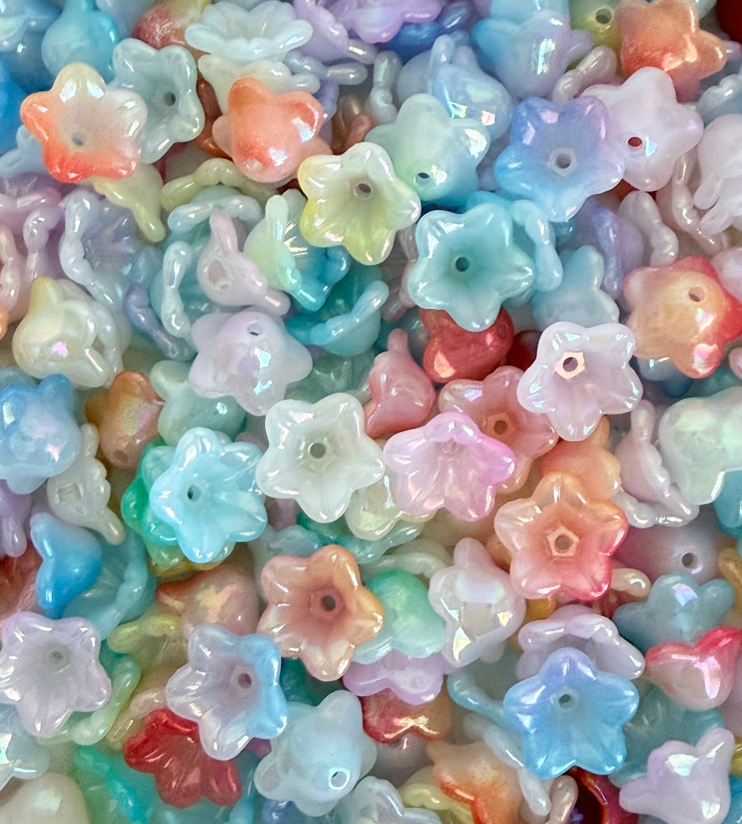 Acrylic Morning Glory Flower Beads • Pastel & Pastel AB Floral Beads for Jewelry Making, Lightweight Plastic Flower Beads