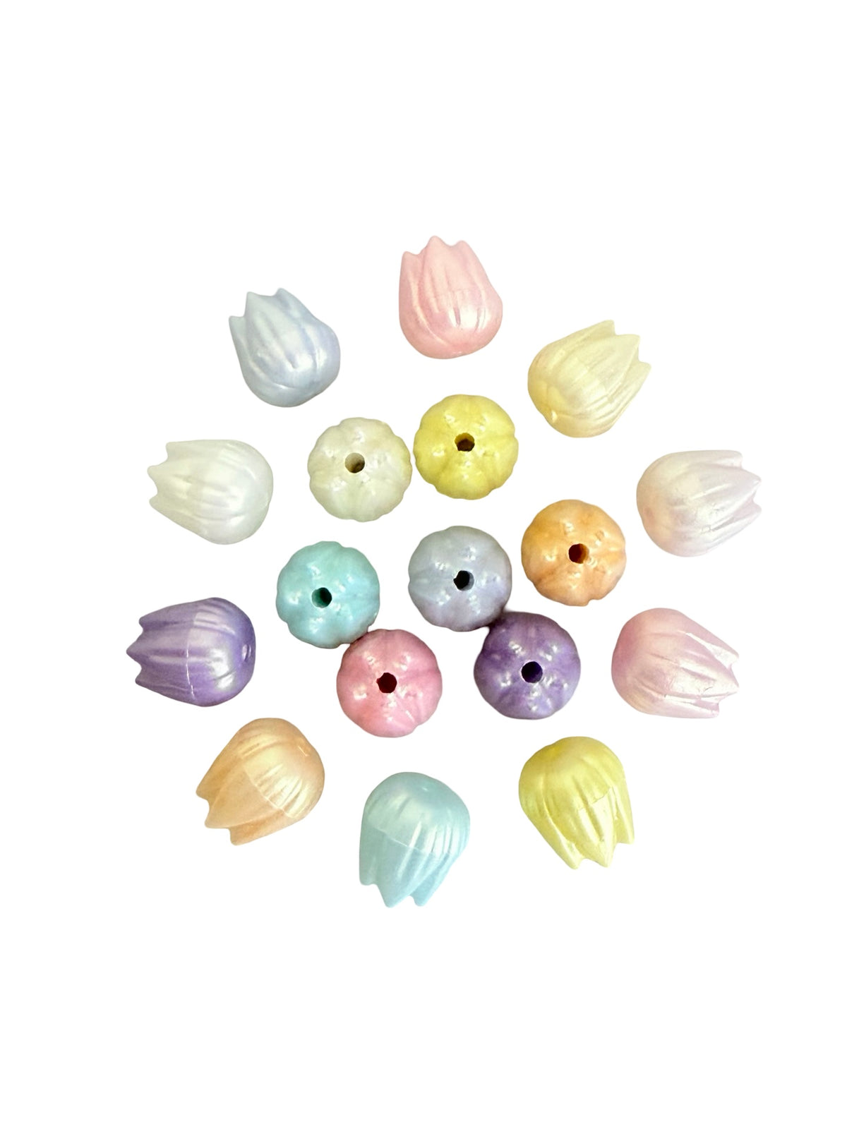 9mm Acrylic 3D Tulip Bulb Beads • Random Pastel Colors • Mini Tulip Flower Beads for Jewelry Making & Crafts