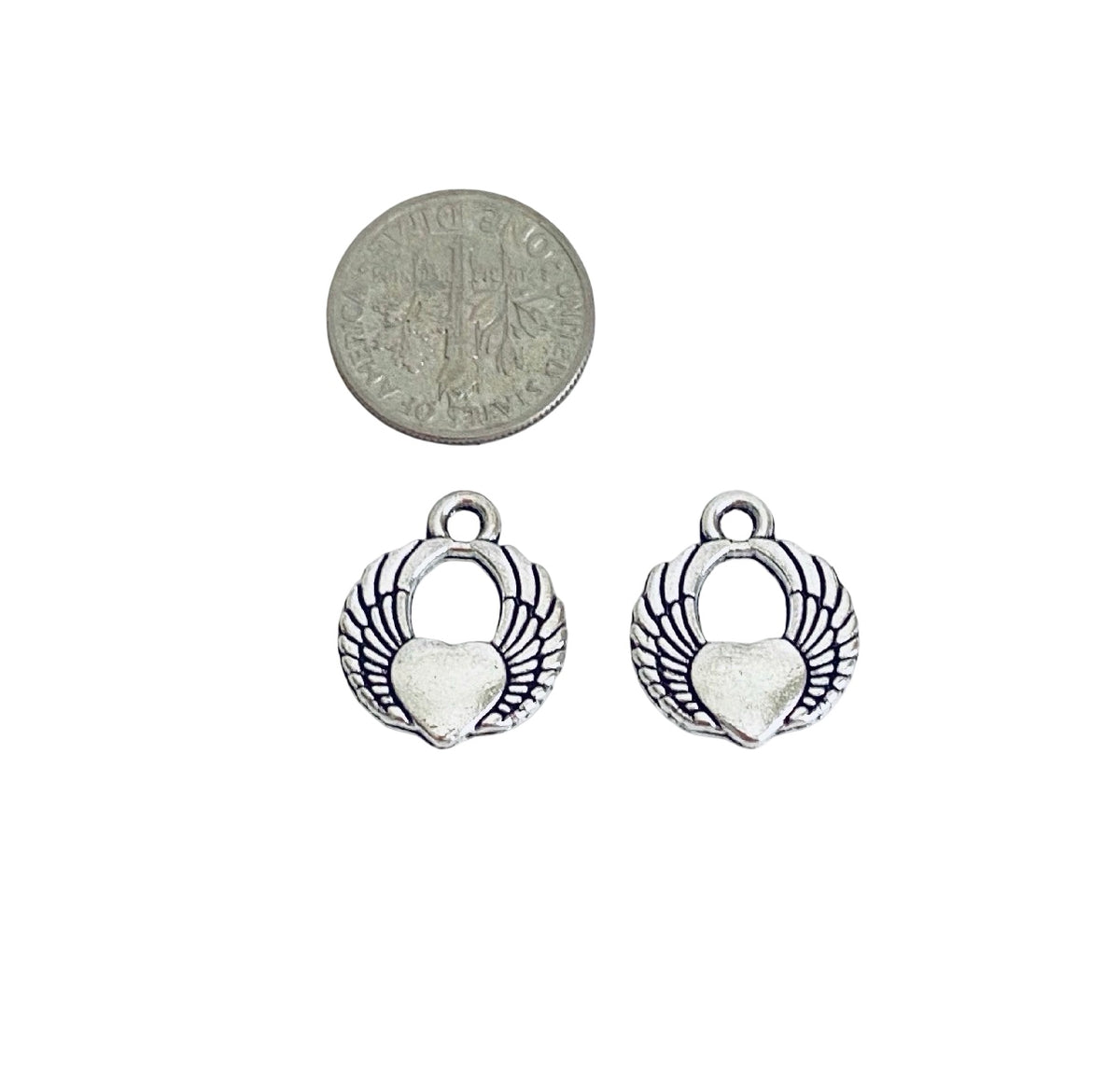 Base Metal Angel Wings with Heart Charm