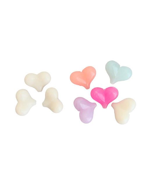 Large Acrylic Puffy Heart Beads • 22mm x 17mm • Off White & Random Mix of Translucent Heart Beads
