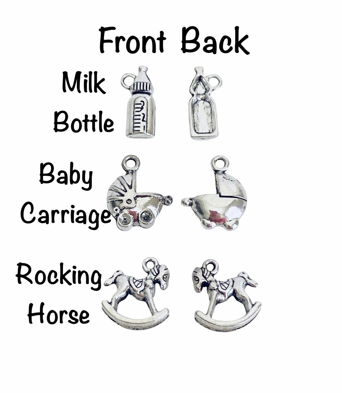 Base Metal Small Baby Charms (Milk Bottle • Baby Carriage • Rocking Horse)